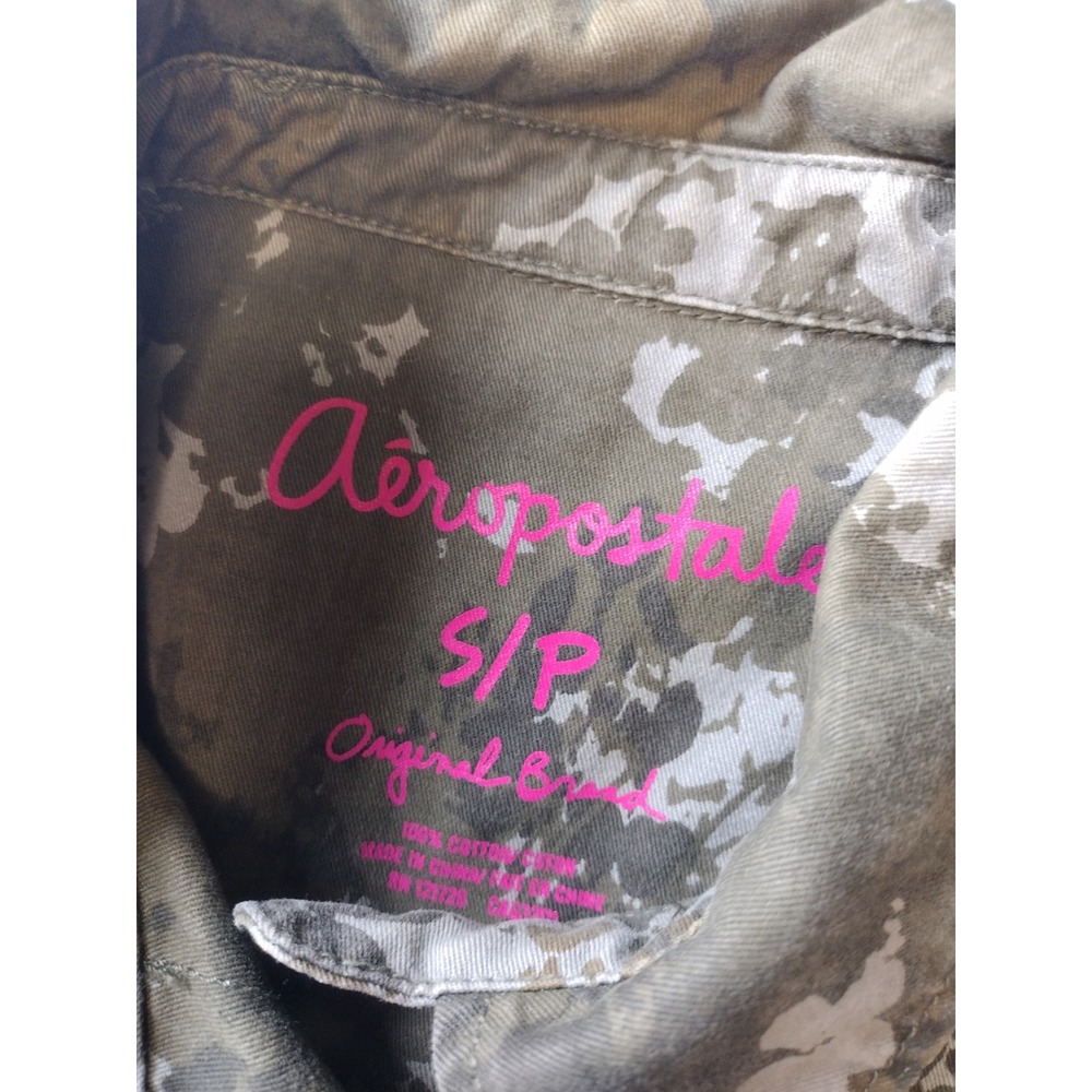 Aeropostale Womens Green Floral Camo Utility Jacket Button Up Drawstring Small - Picture 4 of 6
